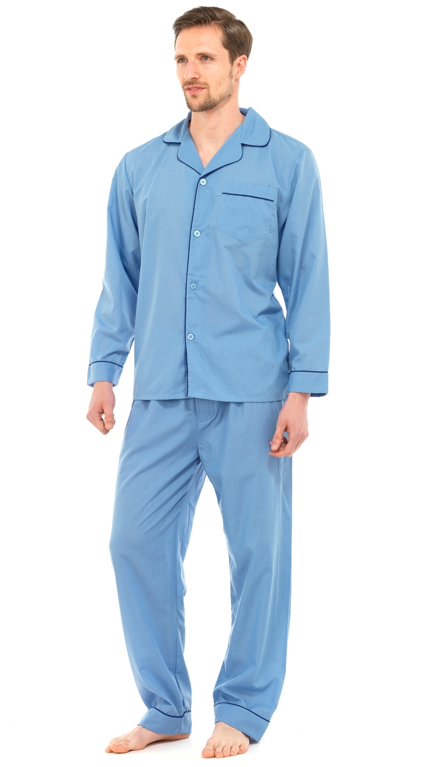 Mens Traditional Pyjamas 2 Piece Classic Set Hospital Top + Bottoms